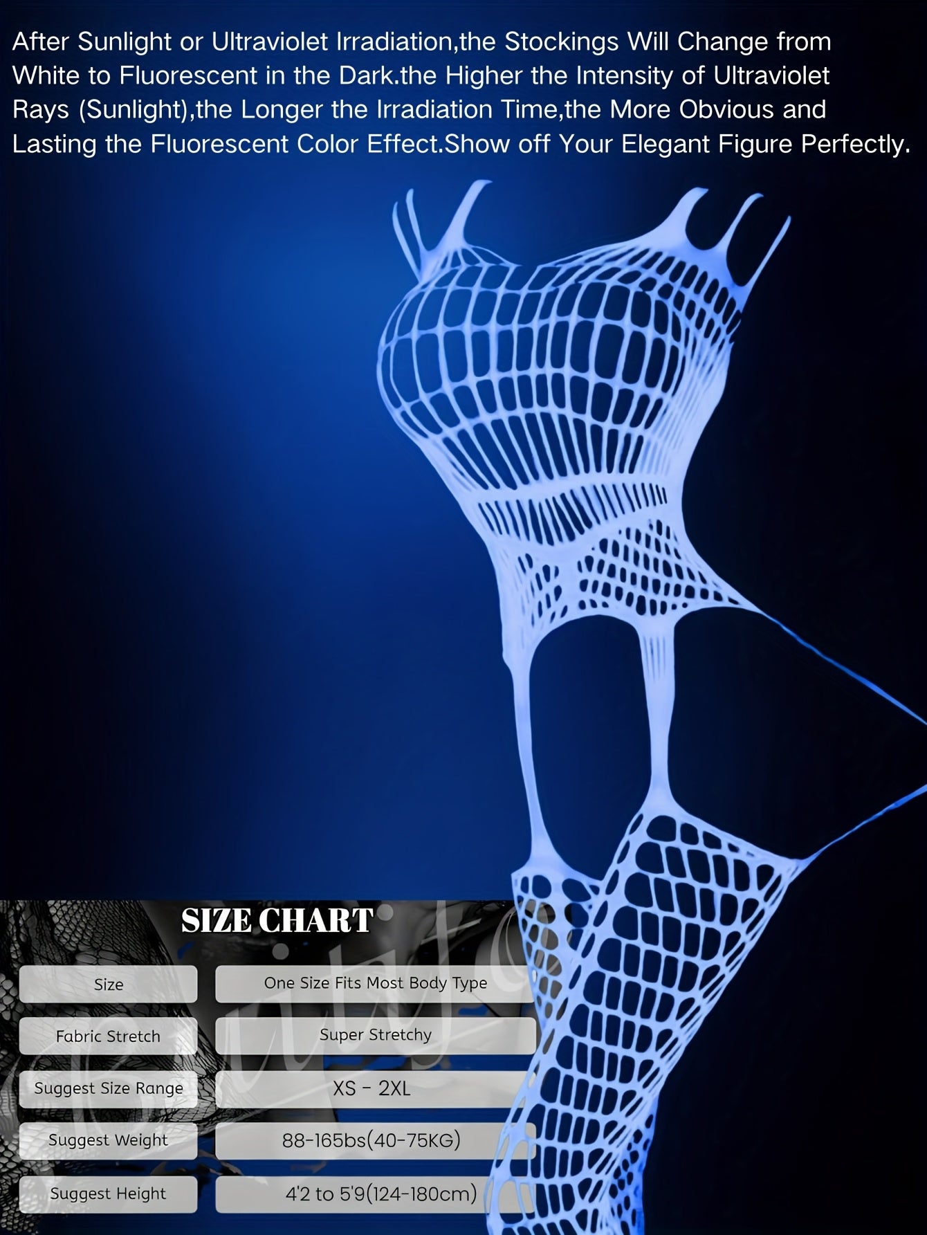 1pc Women's Luminous Fishnet Socks Fishnet Bodysuit Underwear Glowing in the Dark Fishnet Tights See-through Suspender Glow-in-the-Dark Fishnet Stockings Sexy Full Body Stockings Tight Fishnet Stockings Women's Sexuality One-