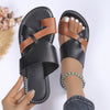 Women's Toe Loop Flat Slides, Fashion Colorblock Slip On Summer Shoes, Casual Outdoor Beach Slides