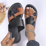 Women's Toe Loop Flat Slides, Fashion Colorblock Slip On Summer Shoes, Casual Outdoor Beach Slides