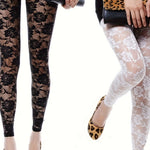 Women Summer Leggings, Solid Color Floral Lace Sheer Long Elastic Band High Waist Pants, Vintage Slim-Fit Wild Fashion Bottoms