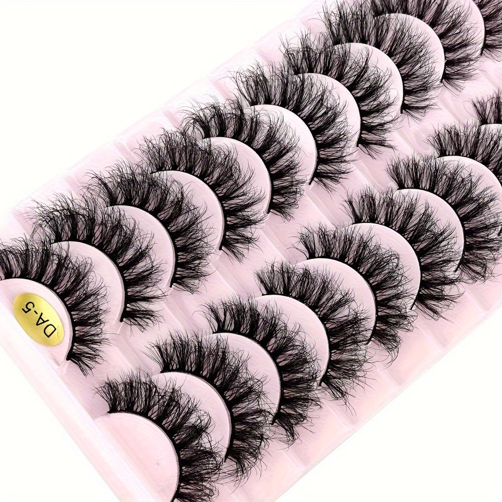10 Pairs Natural 3D Faux Mink Eyelashes - Cat Eye Style, Multi-Layer Curled, Long & Voluminous Black Lashes for Beginners, Reusable, D Curl, Various Lengths (10-18mm), Perfect for Everyday Glam or Special Occasions, AMSDCN