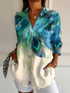 Vibrant Tie-Dye Print Long Sleeve Casual Shirt - Lightweight, Easy Dry, Polyester Blend, Button-Up Cardigan with Vibrant Design, Ideal for Daily Wear and Vacation, Vacation Essential | Casual Style | Glossy Texture
