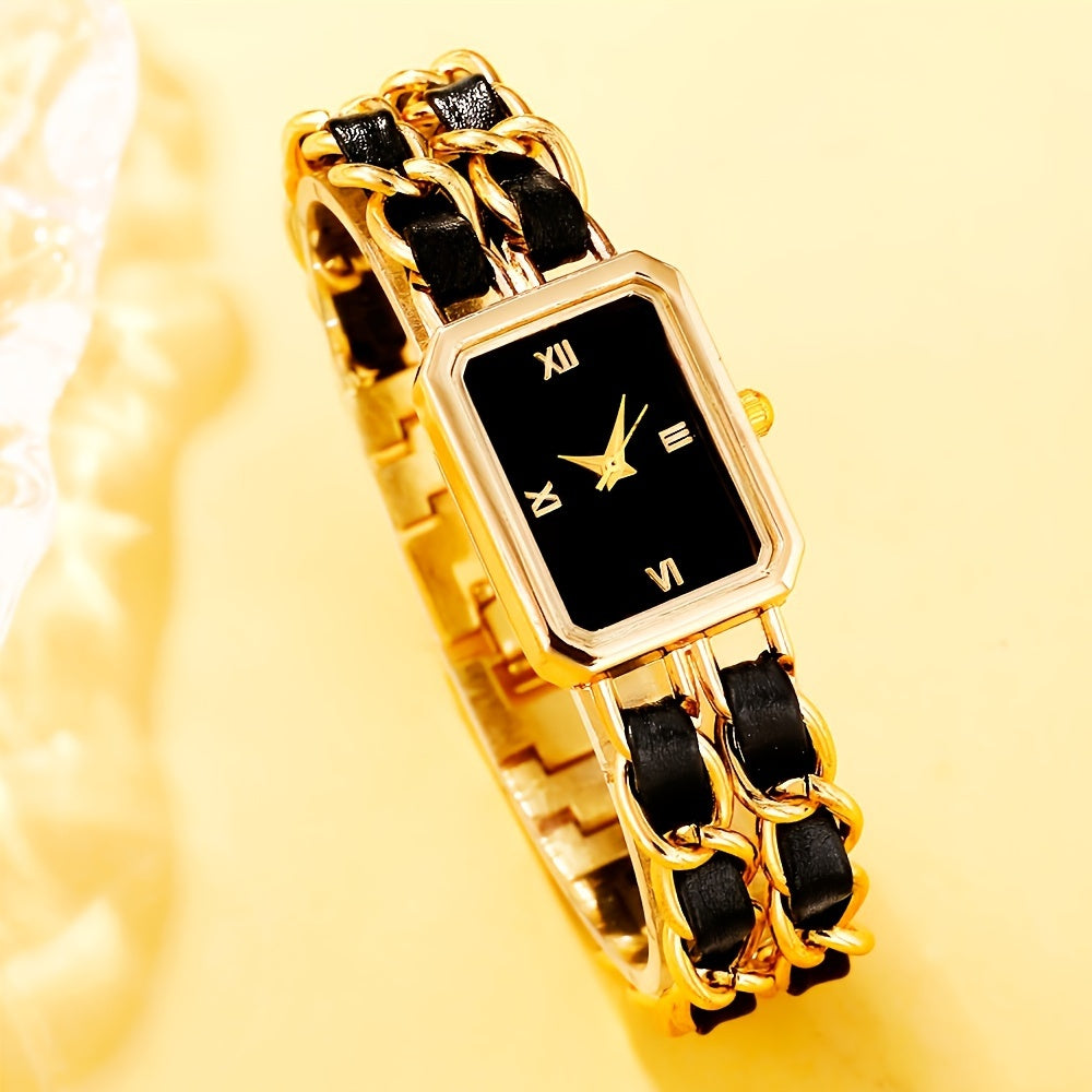 Elegant 6-Piece Watch Set for Women - Quartz Movement, Square Case, Zinc Alloy Band, Timer Function - Ideal Gift for Valentine's Day, Easter, Halloween, Ramadan, Birthdays, Christmas, Eid Al-Adha
