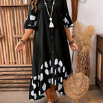 Elegant Women'S Long Sleeveless Dress with Front Button Detail and Polka Dot Print - Semi-Sheer A-Line Midi Skirt Dress for Spring/Fall, Cute Dress