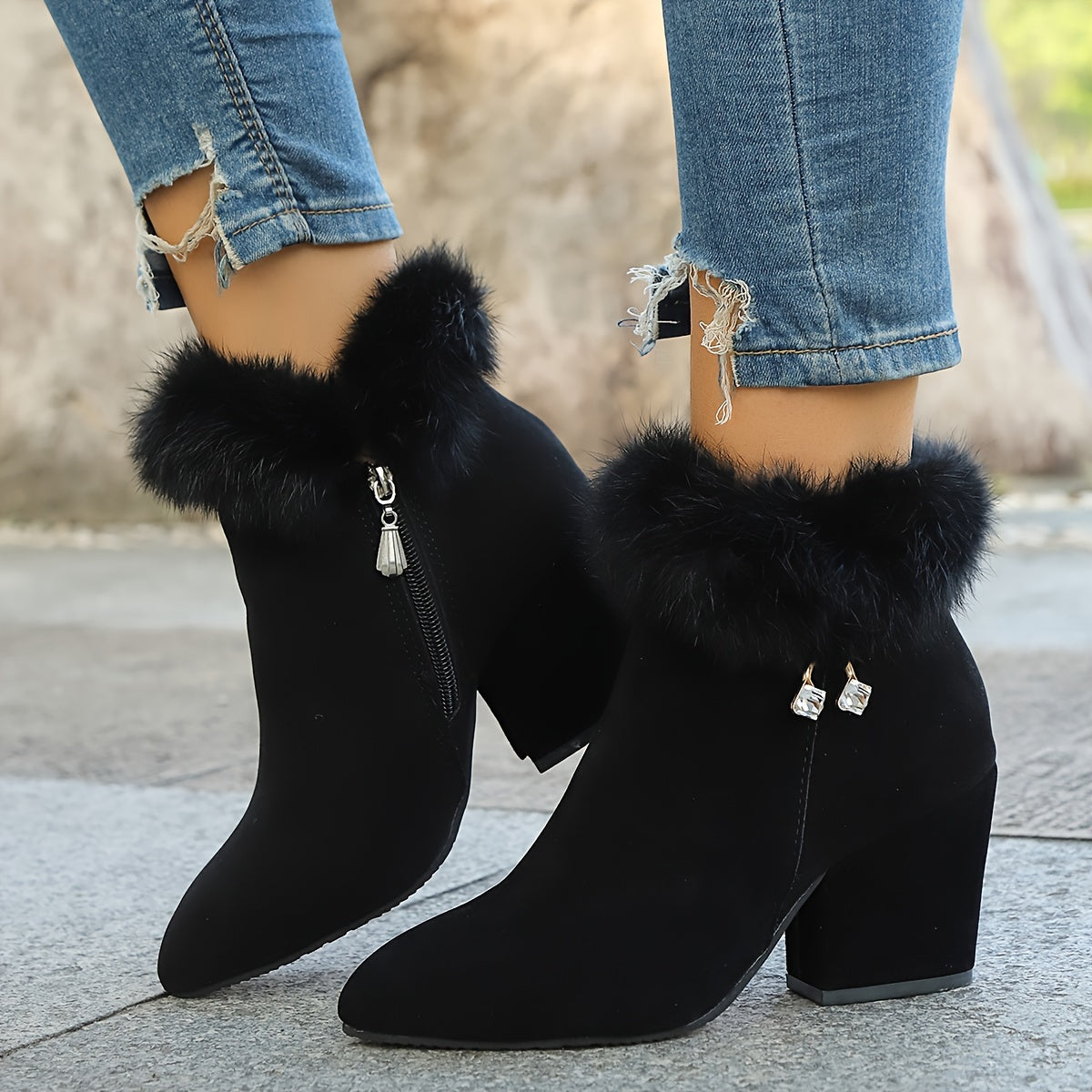 [Autumn Women's Boots] 2024 Autumn And Winter New Women's Short Boots - High Heels, Pointed Toes, Plush Lining, Low-Top Design, Casual And Stylish, Versatile And Comfortable, Elegant