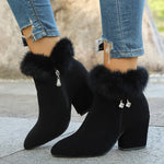 [Autumn Women's Boots] 2024 Autumn And Winter New Women's Short Boots - High Heels, Pointed Toes, Plush Lining, Low-Top Design, Casual And Stylish, Versatile And Comfortable, Elegant
