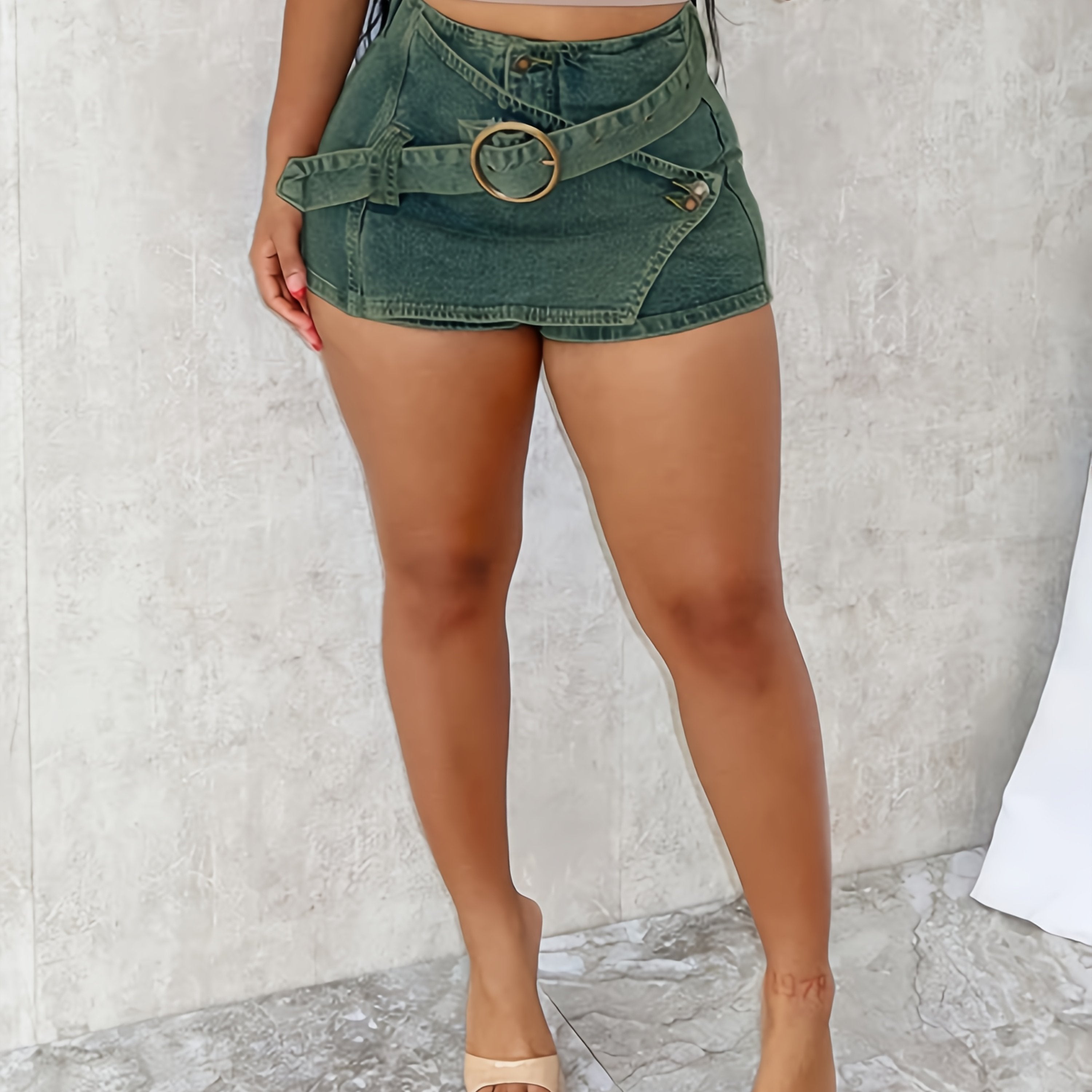 Women'S Denim Buckled Belt High Waist Skirt Casual Y2k Mini Skirt Skorts Party Club Jean Skirt