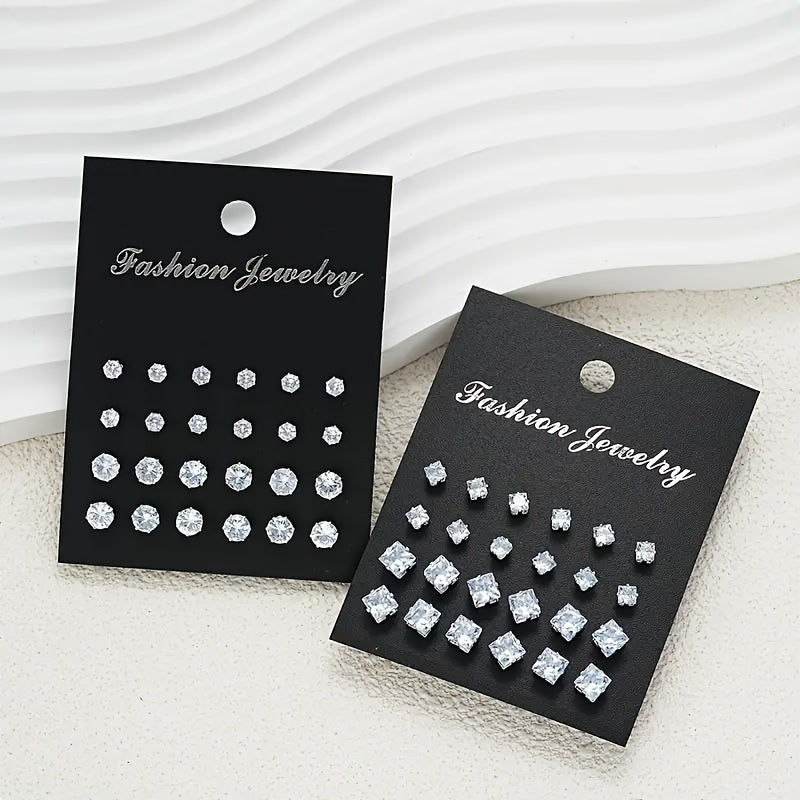 Set Of 48pcs Of Stylish And Classic Earrings With Simple Style, Embedded With Rhinestones, Suitable For Daily Wear, Parties, And Gifts.