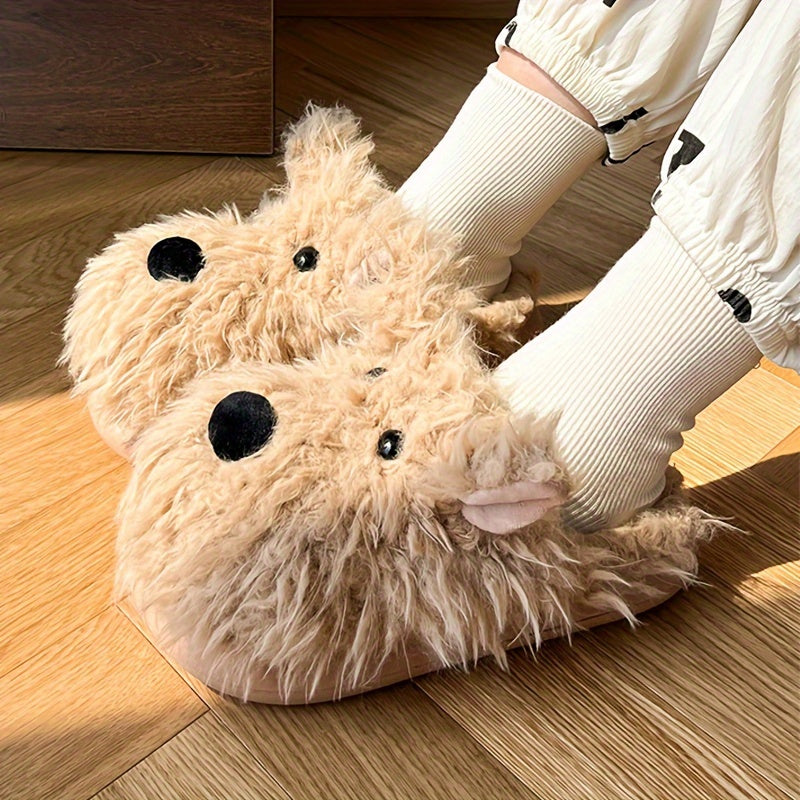 Cozy Cartoon Dog Plush Slippers for Women - Warm, Comfortable Indoor Shoes with Cute Doll Design, Non-Slip EVA Sole, Stray, Casual, Couple Slippers