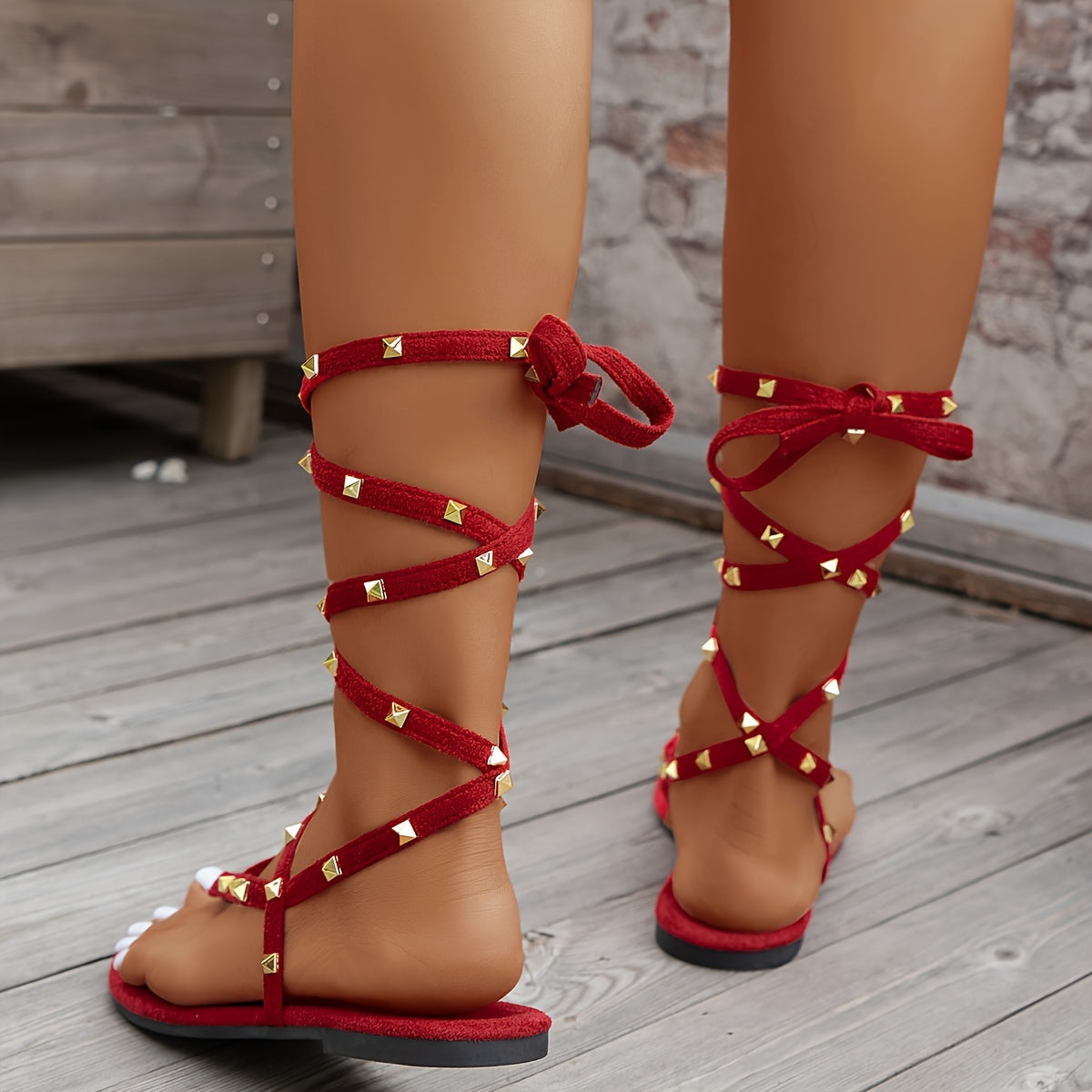 2023 New Women'S Fashion Flat Sandals Cross Tie Fashion Sandals and Slippers Rivet Toe Clip Sexy Roman Sandals