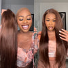 250% Density Chocolate Brown Straight Human Hair Wig - 13x5 HD Lace Front, Pre-Plucked Natural Hairline, Brazilian Remy Hair for Women, Long Silky Straight Style, Perfect for Everyday Glamour