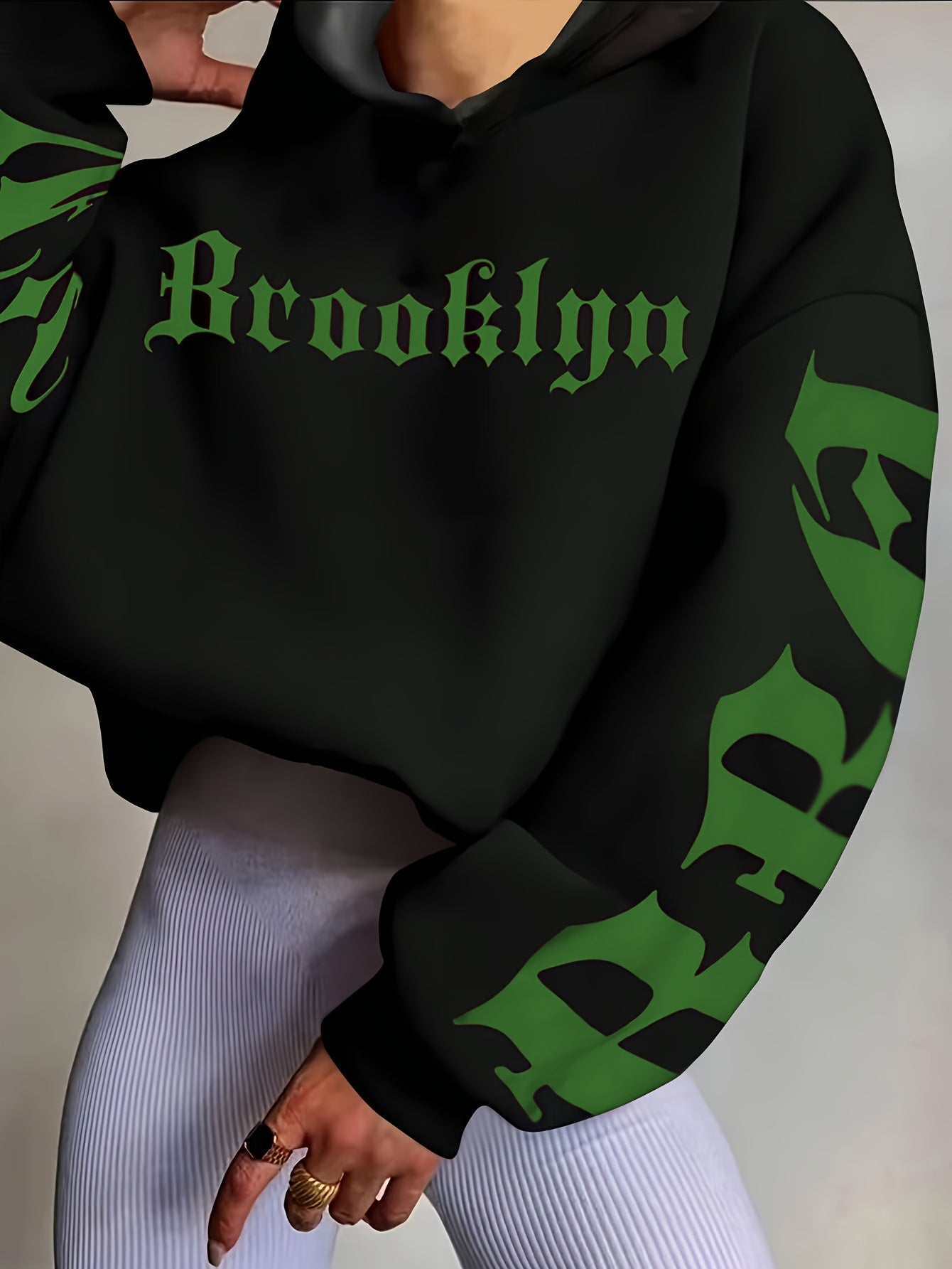 Women'S Stylish Black Hoodie with Vibrant Blue "Fear" Graphic Print - Casual Long Sleeve Pullover, Polyester Knit Fabric, Fall & Winter Essentials, Fall Winter Apparel | Bold Graphic Hoodie | Polyester Hoodie