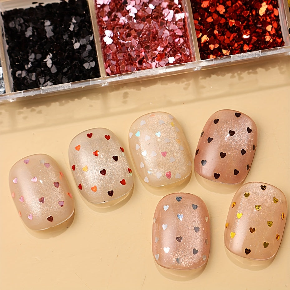 Mini Love Heart Nail Glitter Sequin Laser Shiny Sparkly Sequin 3D Holographic Red Pink Golden Silvery Flash Flakes DIY Nail Decorations