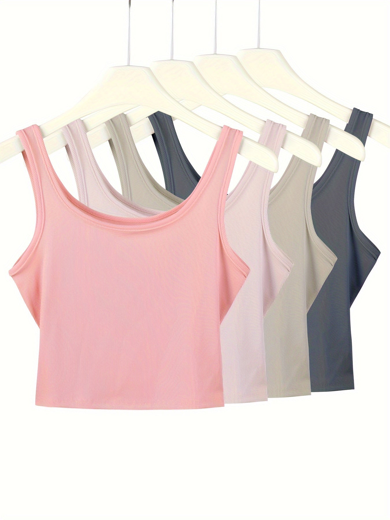 NADIA GO Women's Sleeveless Tank Top - Soft Pastel Pink, Ribbed Polyester-Elastane Blend, Casual Slim Fit Crop Vest for Summer Layering