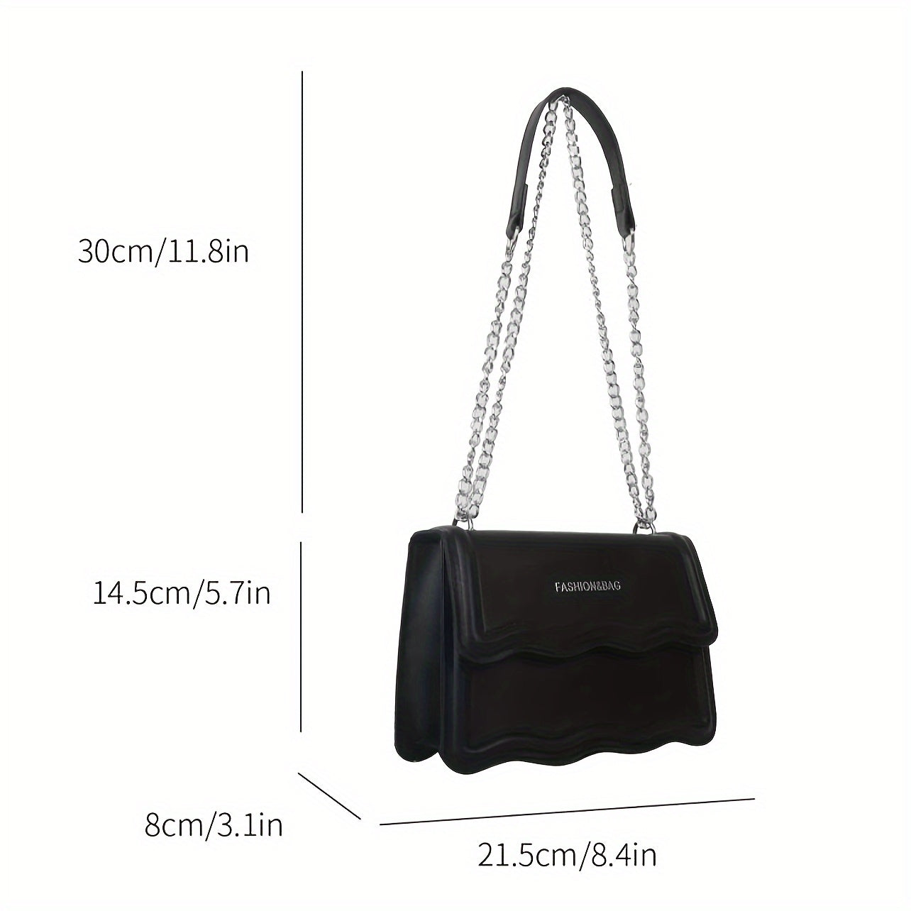 Elegant Mini Messenger Bag for Women: Magnetic Closure, Scallop Design, Chain Strap, Faux Leather Lining, Solid Color
