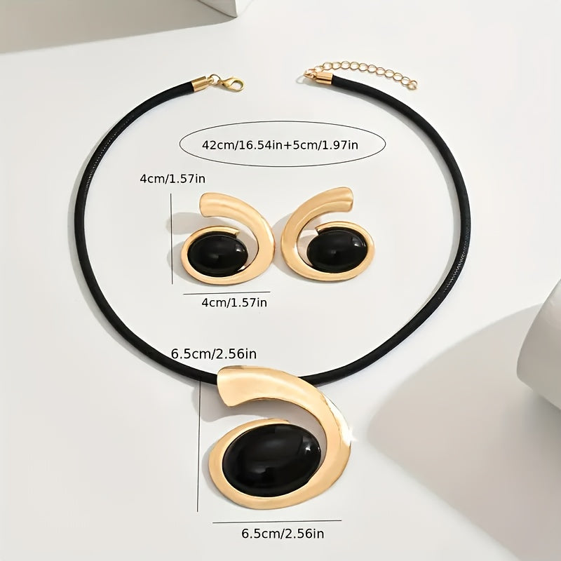 1 Set Boho Simple 14K Golden Plated Geometric Pendant Necklace and Earrings Set, Iron Material with Plastic Inlay, Daily Wear Jewelry for Women