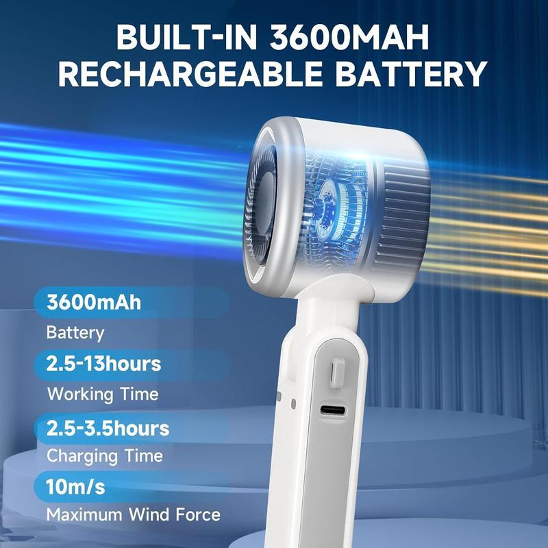 Portable turbo fan, with 5 speed adjustment settings, digital display, three-in-one handheld mini fan, USB rechargeable fan, essential item for holidays, suitable for travel, bedroom, camping and outdoor use.