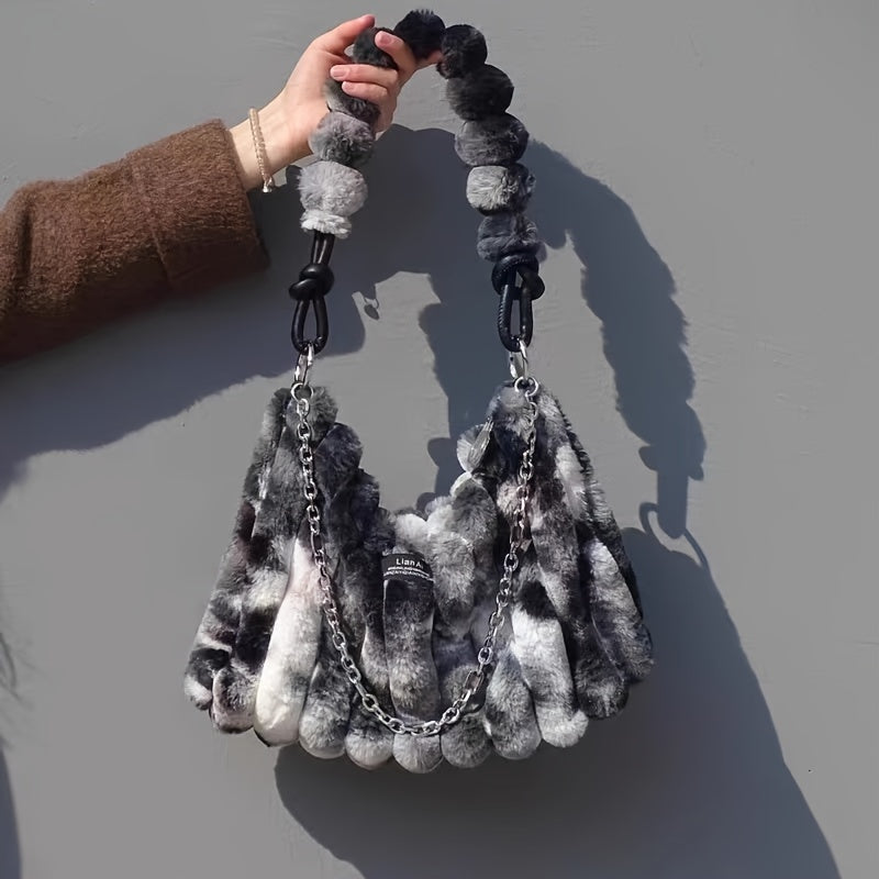 Chic Tie-Dye Plush Crossbody Bag for Women - Large Capacity, Adjustable & Detachable Strap, Zip Closure, 2024, Shoulder Crossbody, Suitable for Girls