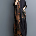 Women'S Casual Viscose Patchwork Dressing Gown, Non-Stretch Woven Fabric, Pocket Details, Spring/Summer/Fall Season, Adult Size