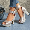 Women's fish mouth thick high heels platform. Beautiful satin European version of versatile travel, fashionable high thick heels for shopping