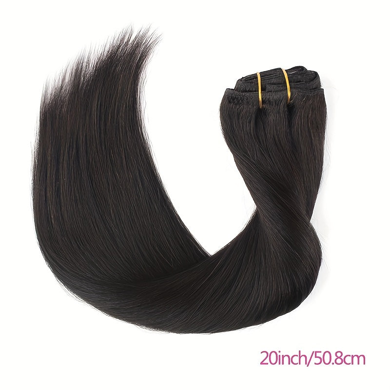 Straight Human Hair Clip In Hair Extensions For Women 100% Unprocessed Full Head Brazilian Virgin Hair Natural Black Color, 8/Pcs With 18Clips, 4.06 oz