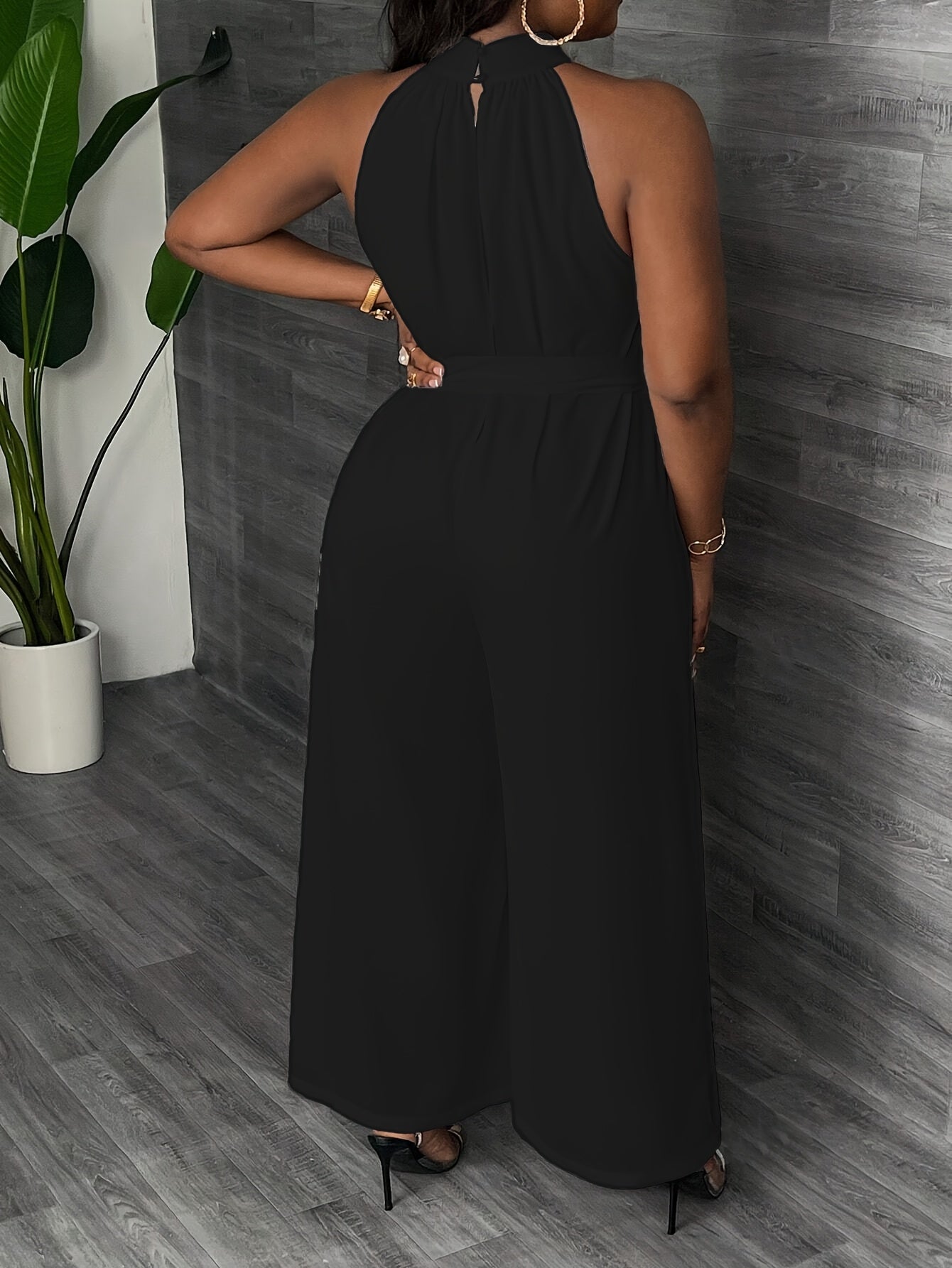 Elegant White Halter Neck Jumpsuit for Women - Sleeveless Wide-Leg Design with Tropical Vibes, Machine Washable Polyester, Perfect for Casual or Stylish Outfits, Casual Elegant Wear | Wideleg Fashion | Breezy Design