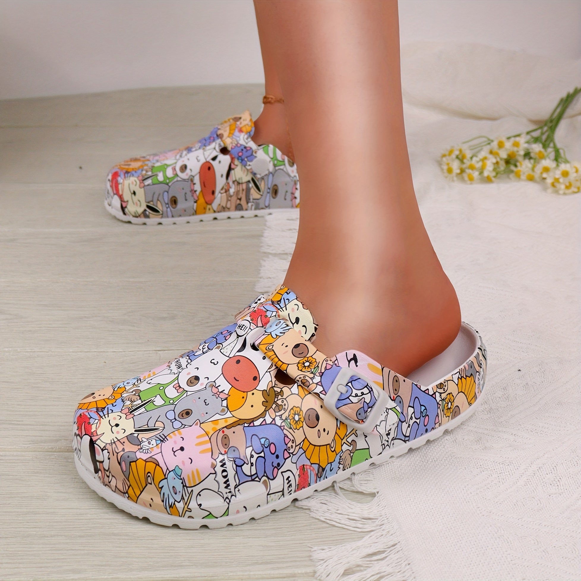 Women's Vibrant Summer EVA Clogs with Cartoon Design - Lightweight, Comfortable Slip-On Platform Shoes for Garden & Beach Wear, Perfect for All Seasons