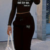 Women's Casual Long Sleeve Crop Top And Jogger Set - Letter Print, Drawstring Pants with Pockets - Fashionable Sporty Outfit - For Women - Suitable for Casual Wear, Loungewear, Exercise - Perfect Gift for Teen Girls & Young W