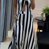 Casual Stripe Print Pants Set, Sweetheart Neck Split Hem Longline Tube Top & High Waist Flare Leg Pants Outfits, Women's Clothing
