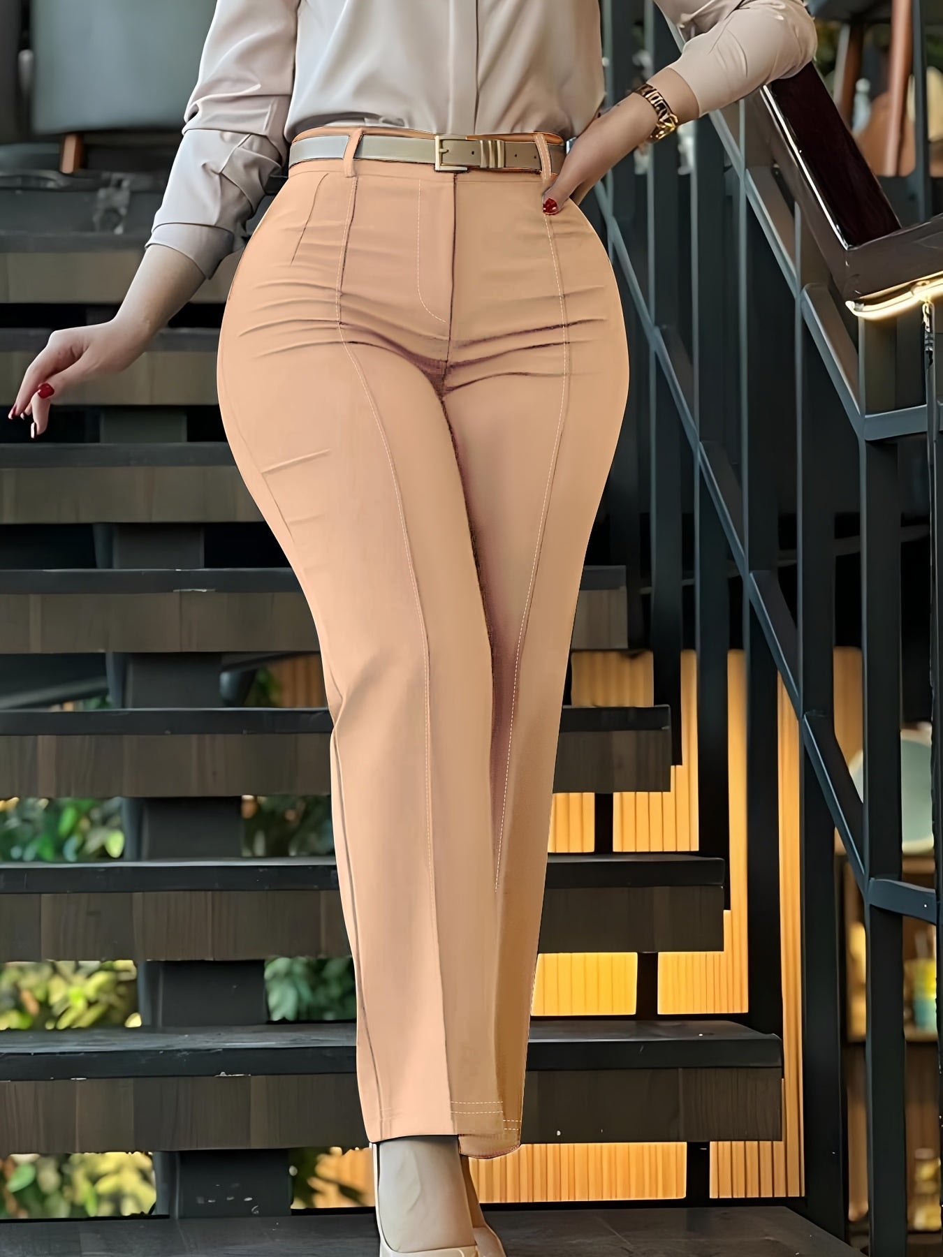 Women'S Chic Style Solid Color Suit Pants - Elegant High-Waisted, Long Trousers for a Sophisticated Look, Perfect for All Seasons