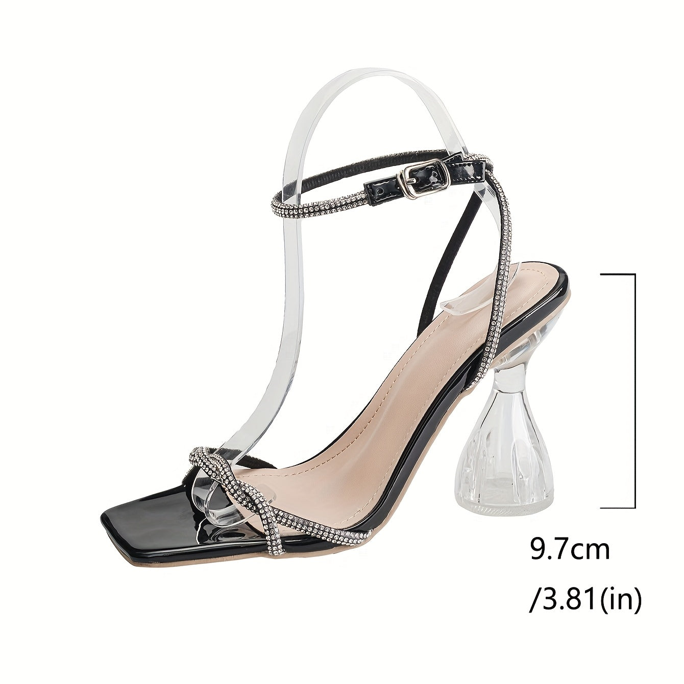 Elegant Ivory High Heel Sandals for Women with Cross Strap & Chain Decor, Square Toe Ankle Strap Pumps - Perfect for Weddings and Parties