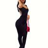 Solid Split Bodycon Jumpsuit, Sexy Backless Long Sleeve Jumpsuit - Stretchy Fabric - For Women - Perfect for Parties & Night Out -  Great Gift for Fashionistas