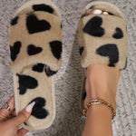 Women's Elegant Heart Print Slippers – Cozy Slip-On Home Shoes with EVA Sole & Fabric Lining