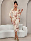Fashionable Long-sleeve V-neck Maxi Dress