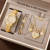 Elegant 6pcs Women's Fashion Quartz Watch Set with Rhinestone Necklace, Earrings, Ring & Bracelet - Shockproof Japanese Movement