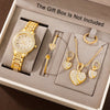 Elegant 6pcs Women's Fashion Quartz Watch Set with Rhinestone Necklace, Earrings, Ring & Bracelet - Shockproof Japanese Movement