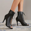 Women's Pointed Toe Lace-up High Heels, Sexy Black Buckle Belt Stiletto Heels Boots, Cross Strap Sandals