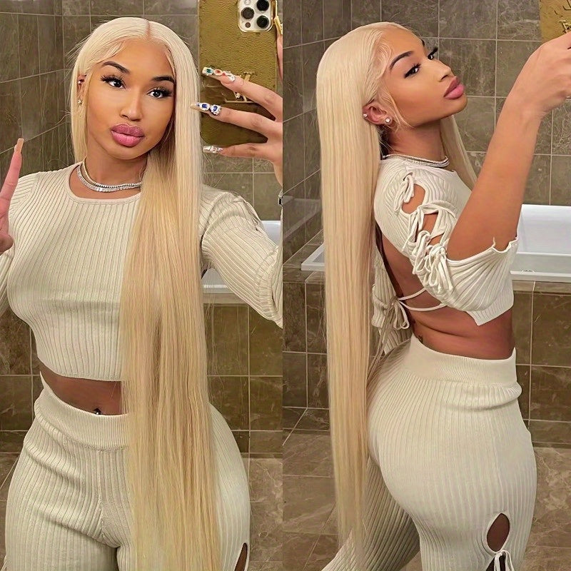 Elegant 13x4 HD Lace Front Straight Human Hair, 200% Density, Glue-Free, Long Blonde Hair Extensions for Women, Perfect for Stylish Everyday Looks, Everyday Hair Extensions | Stylish Blonde Wig | Natural Texture Wig, Hair Wig