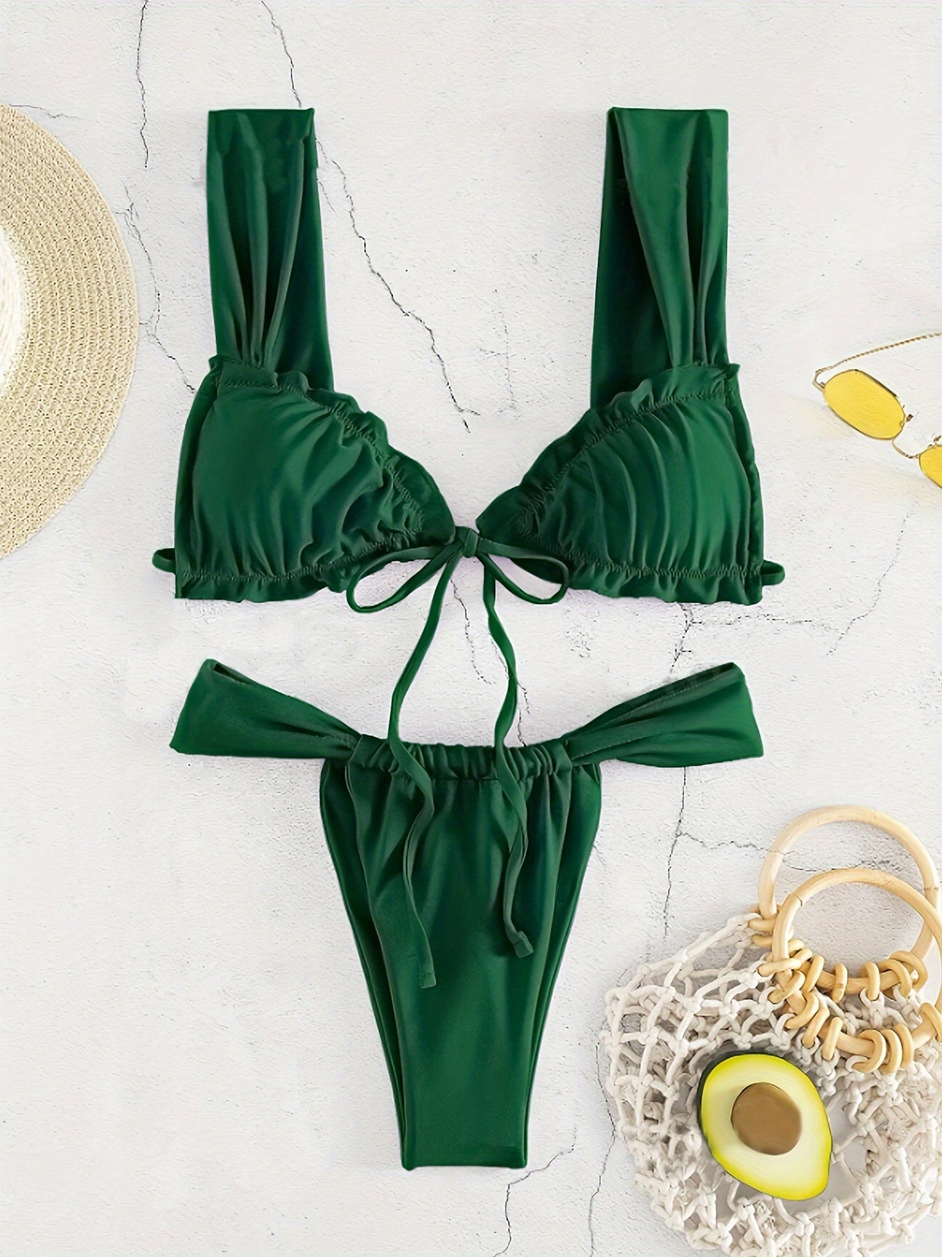 Deep V Strap Sexy High Cut Bikini Set