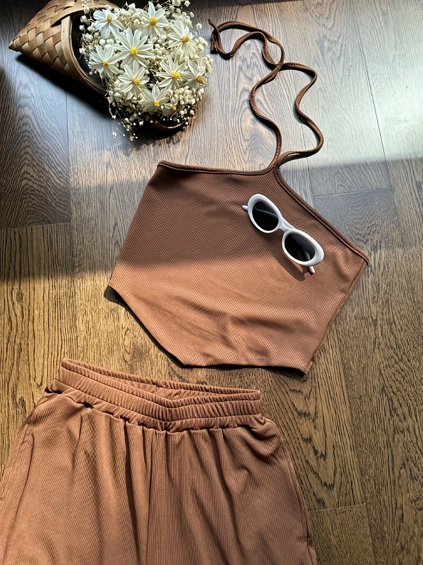 Summer Design Off-Shoulder Crop Top + Elastic Waist Flare Pants Set