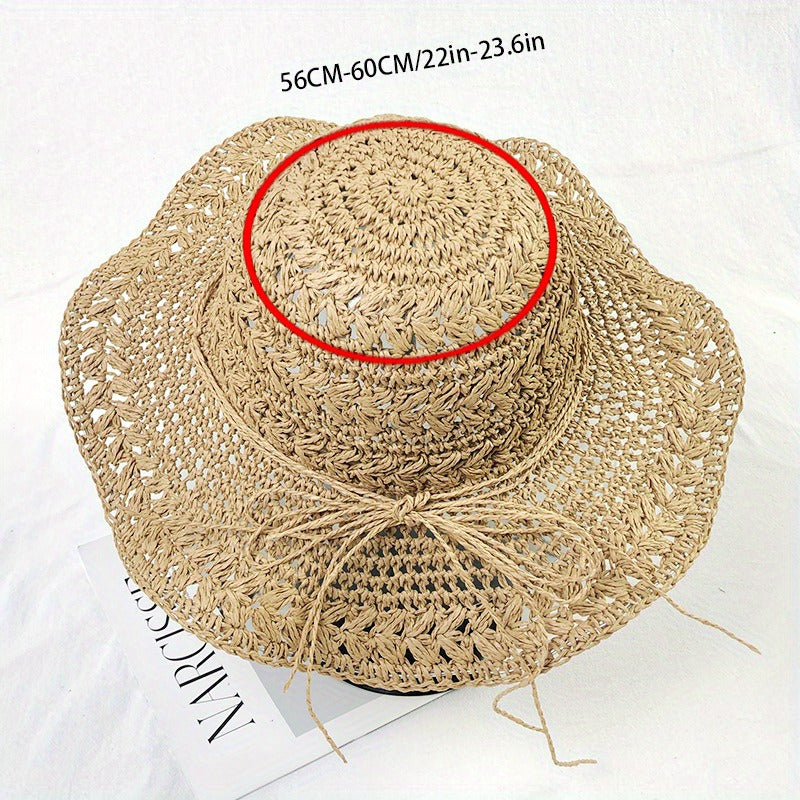 2pcs Handmade Linen Sun Hats for Women, Summer Beach Straw Hat with Wide Brim, Artistic Fresh Outdoor Foldable Sun Protection Cap, All-Season Inelastic Weave, Hand Wash Only, Beach Sun Protection | Natural Style Hat | Texture