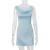 Solid Color Boat Neck Backless Hugging Satin Silk Dress