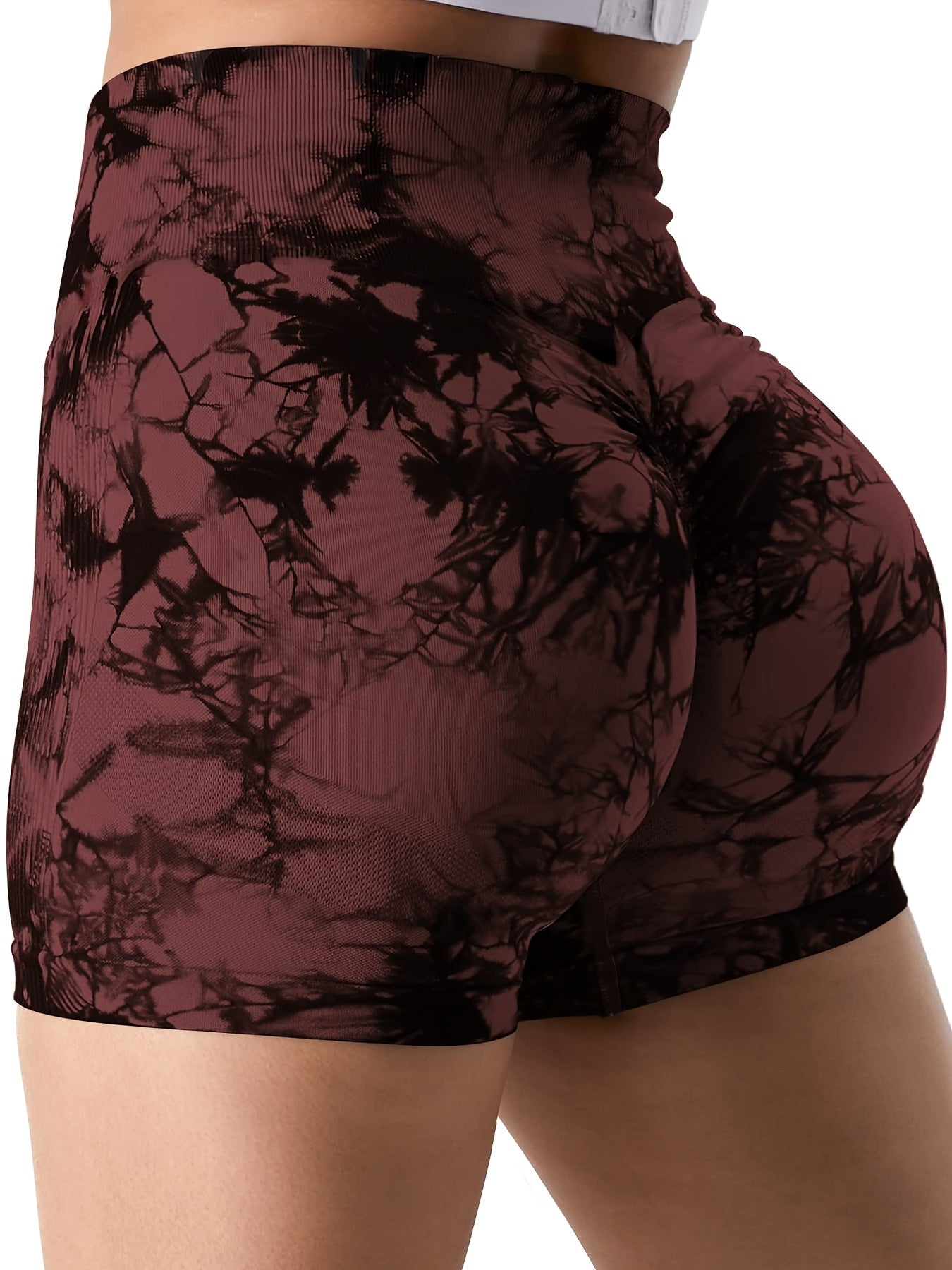 3pcs Women's High Waist Tie-Dye Yoga Shorts - Seamless, Stretchy Nylon Workout Shorts with Vibrant Purple & Black Tie-Dye Pattern, Breathable Gym & Athletic Gear for Summer