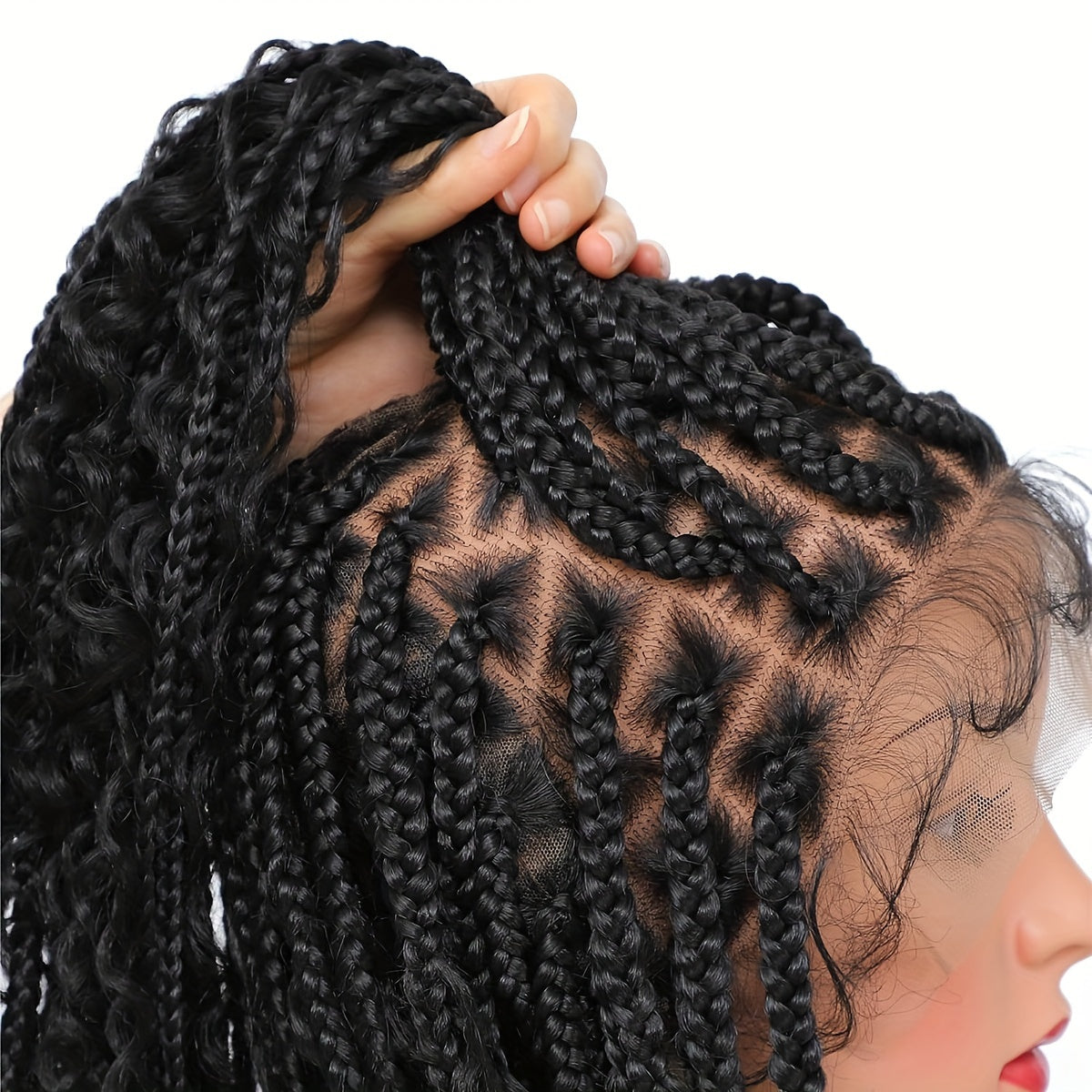 13x8 HD Lace Front Boho Knotless Box Braided Wigs For Women Bohemian Braiding Wig Braid Lace Front Wig With Curly Ends Blended Braided Wig 36 Inch