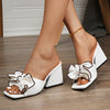 New Summer 2025 Collection White/Black Chunky Heel Slingback Sandals for Women - Bow Square Toe Design, Stylish & Elegant All - Season Footwear, Versatile & Eye - Catching
