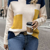 Stylish Color Block Crew Neck Pullover Sweater - Soft, Long Sleeve, Knitted, Casual, Fall & Spring Essential - Women's Clothing for Everyday Wear