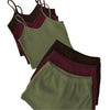 3-Pack Women's Lounge Sets – V-Neck Cami Tops & Elastic Waist Shorts, Backless Solid Color Two-Piece Outfits for Everyday Comfort