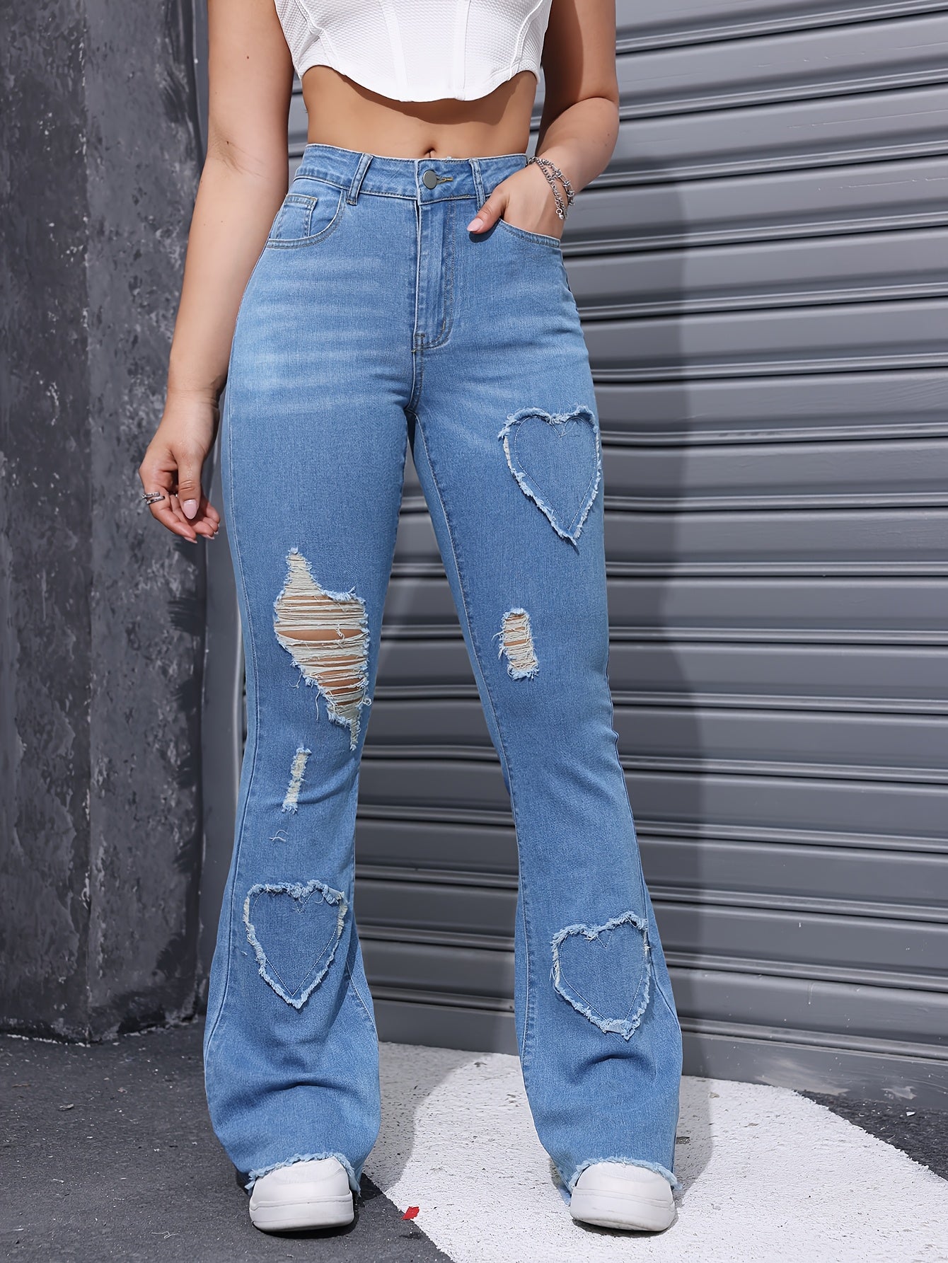 In 2024, The New Ripped Jeans Embroidered Patch Ladies' Fashion Stretch Jeans Advanced Sense Women'S Versatile Comfortable Denim Pants.