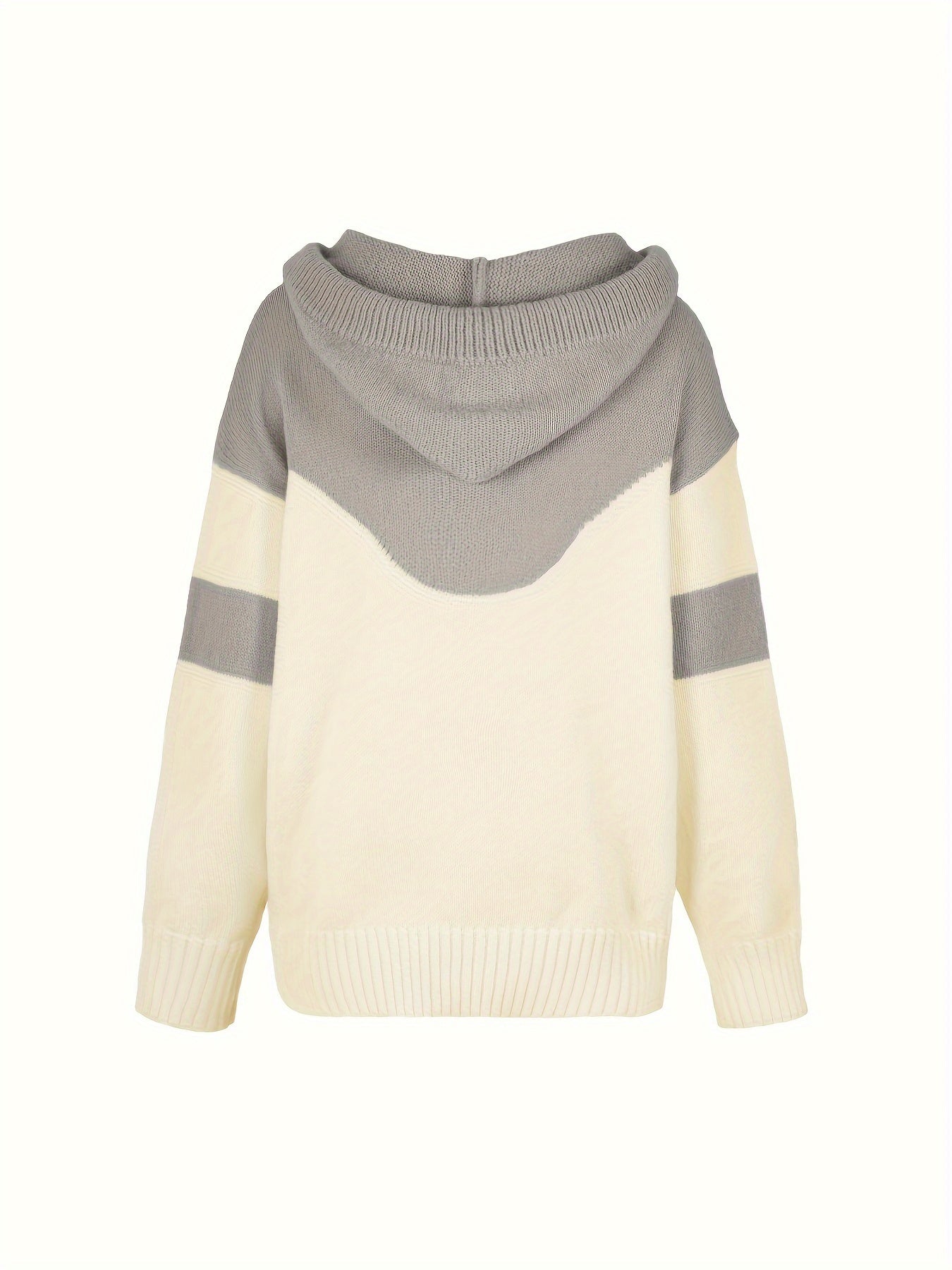 Color Block Drawstring Hooded Sweatshirt, Women's Long Sleeve Casual Pullover Sweater with Pocket