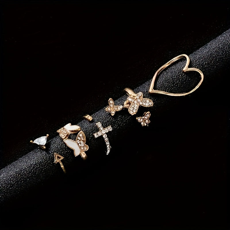 5 Elegant Heart-shaped Butterfly Triangle Rings Per Set - Bohemian Minimalist Stacked Women's Rings - An Ideal Choice For Valentine's Day, Gifts, And Daily Wear